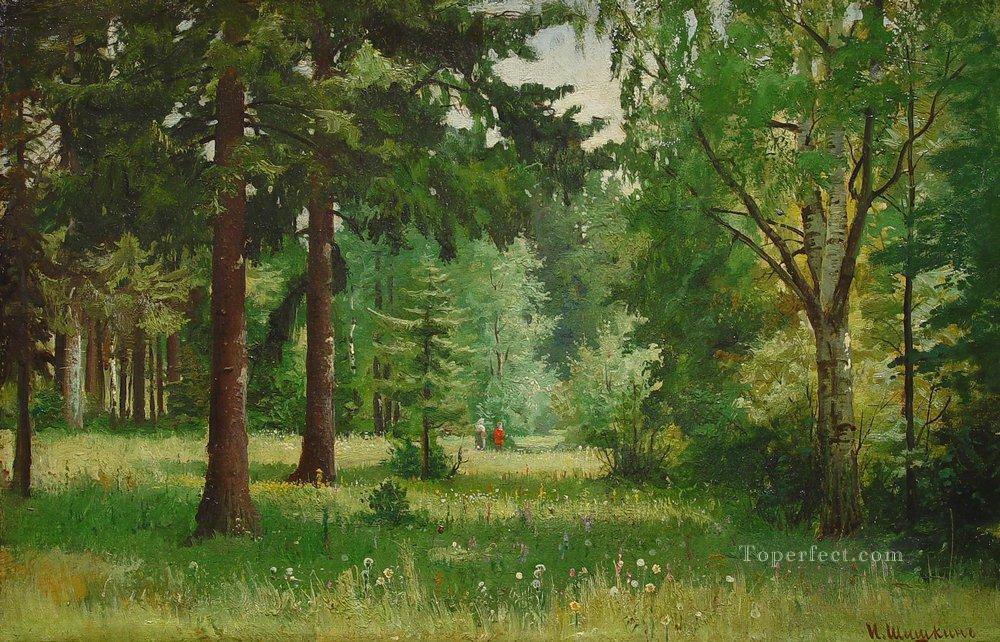 森の中の子供たち 古典的な風景 イワン・イワノビッチの木々油絵
